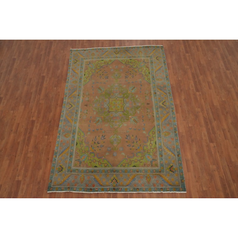 Hand Knotted Oriental 100% Wool Carpet Traditional Floral Oranges & Rust Tabriz Area Rug - 9' 7'' X 6' 2''
