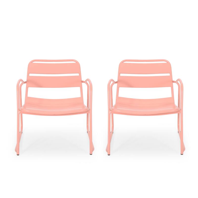 Conrad Coral Iron Outdoor Patio Chair Set of 2 with Open Slat Design 27W x 24.5D x 25.25H Inches