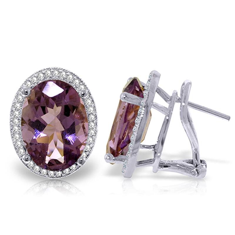 10.56 Carat 14K Solid Gold Natural Oval Amethyst Diamond Earrings - White