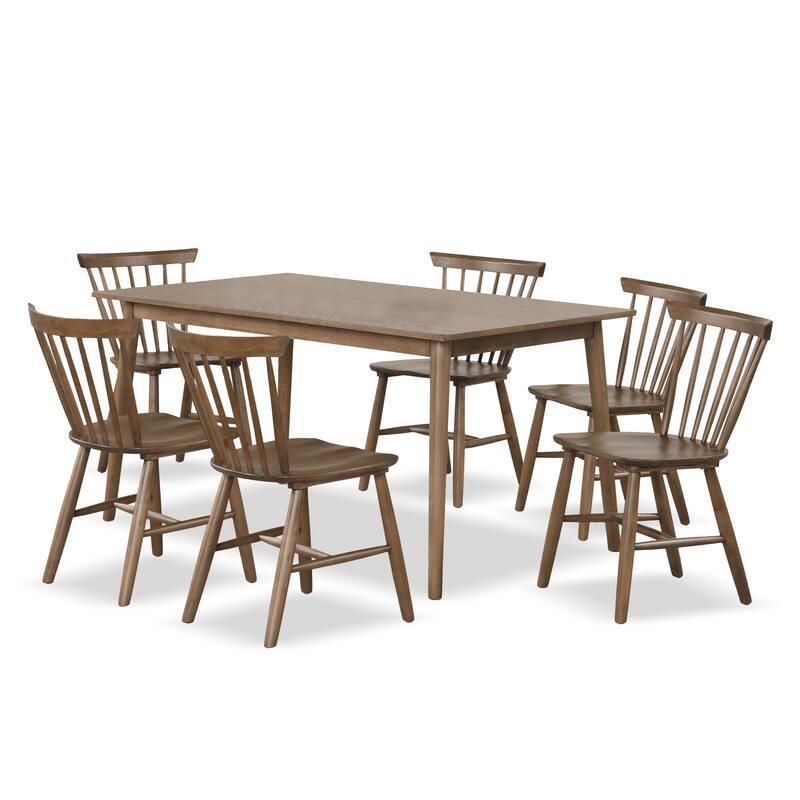 Furniture of America Zailen Mid-Century Modern 7-Piece Walnut Solid Wood Dining Set