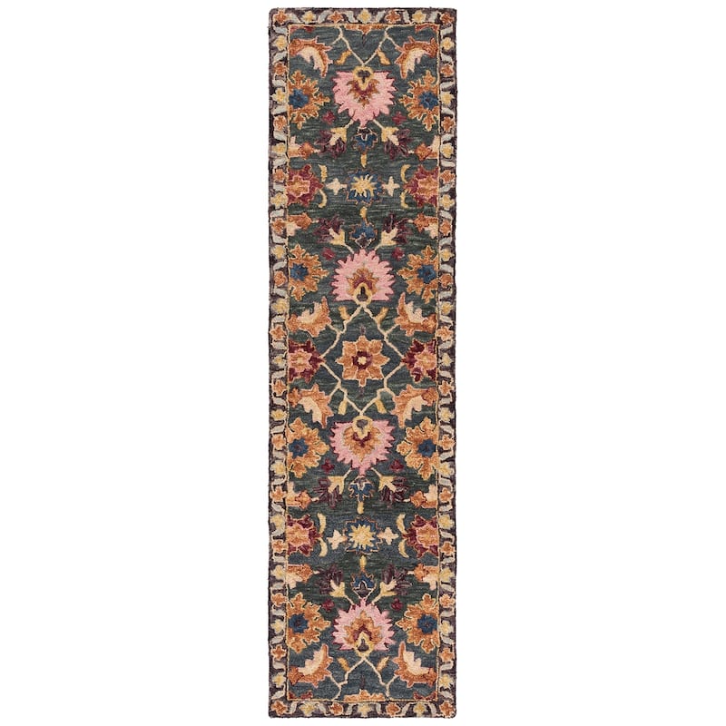SAFAVIEH Handmade Aspen Miloranka Boho Floral Wool Rug - 2'3" x 9' Runner - Teal/Pink