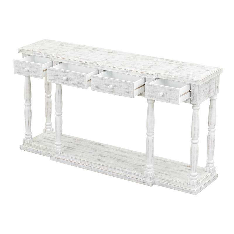 Retro Console Table with 4 Drawers and Floor Shelf