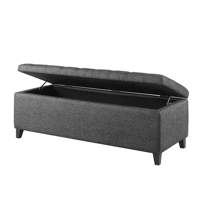 Roomfitters Tufted Top Storage Bench, Modern Fabric Ottoman Trunk with Soft Close Lid and Copper Nailhead Trim