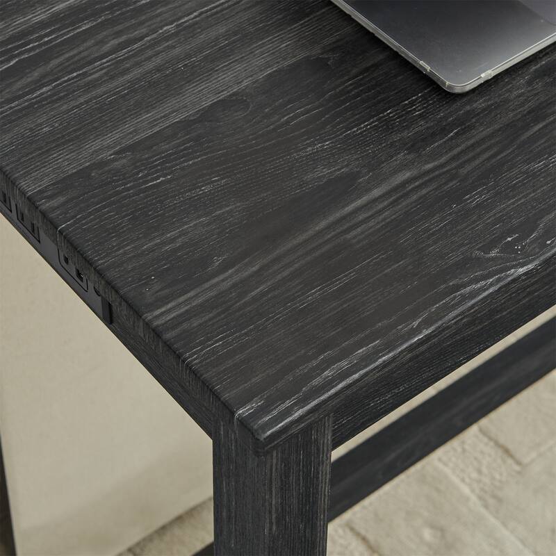 4-Piece Coffee Table Set with Upholstered Seat, Black Bar Table Set Sofa Side Table Set with Charging Station