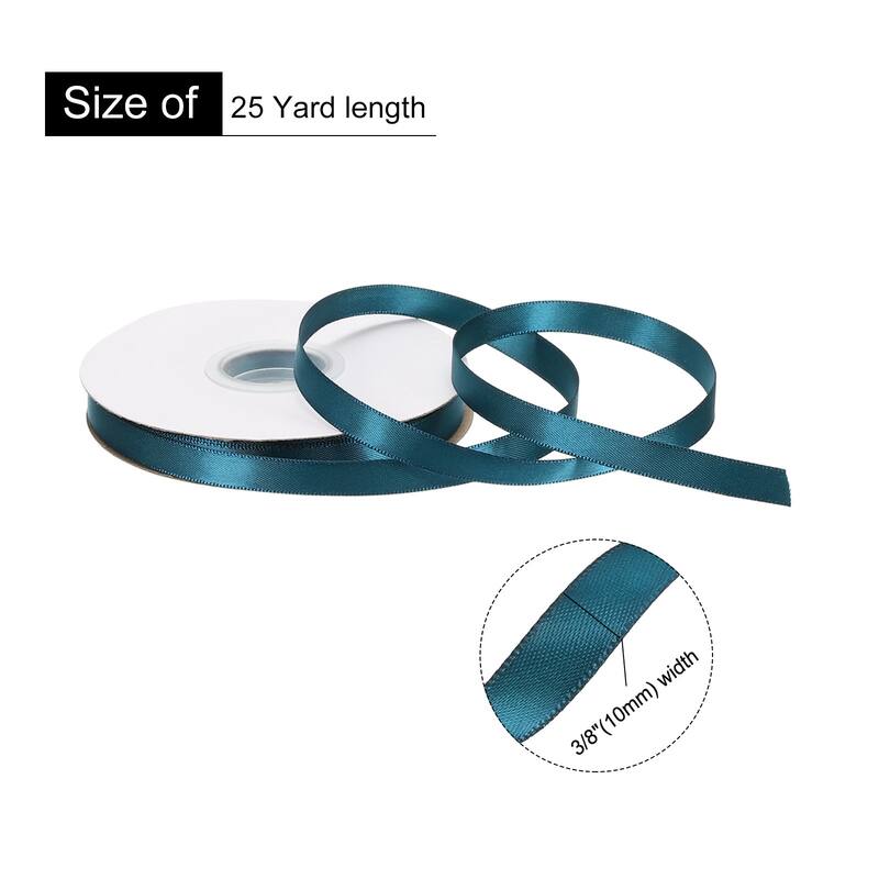 Double Faced Solid Satin Ribbon Polyester Fabric Roll for Gift Party - Dark Green - 3/8" x 25 Yard