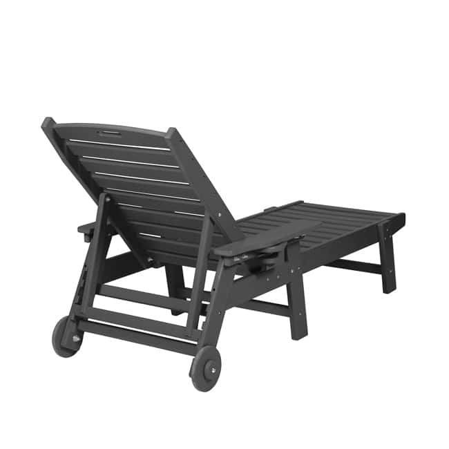 Oversized Outdoor Lounge Chair With Wood Texture‌ - Five-Position Adjustable HDPE Chaise Lounge Featuring Wheels And Cup Holder.