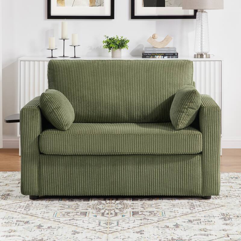 47.2" Twin Size Sleeper Sofa with Foldable Mattress, Side Pocket and 2 USB Ports for Living Room