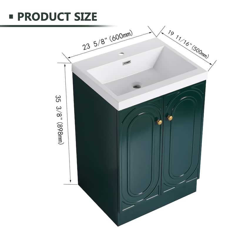 Modern 24" Bathroom Vanity with White Resin Sink, 2 Soft-Close Cabinet Doors, and Metal Handles