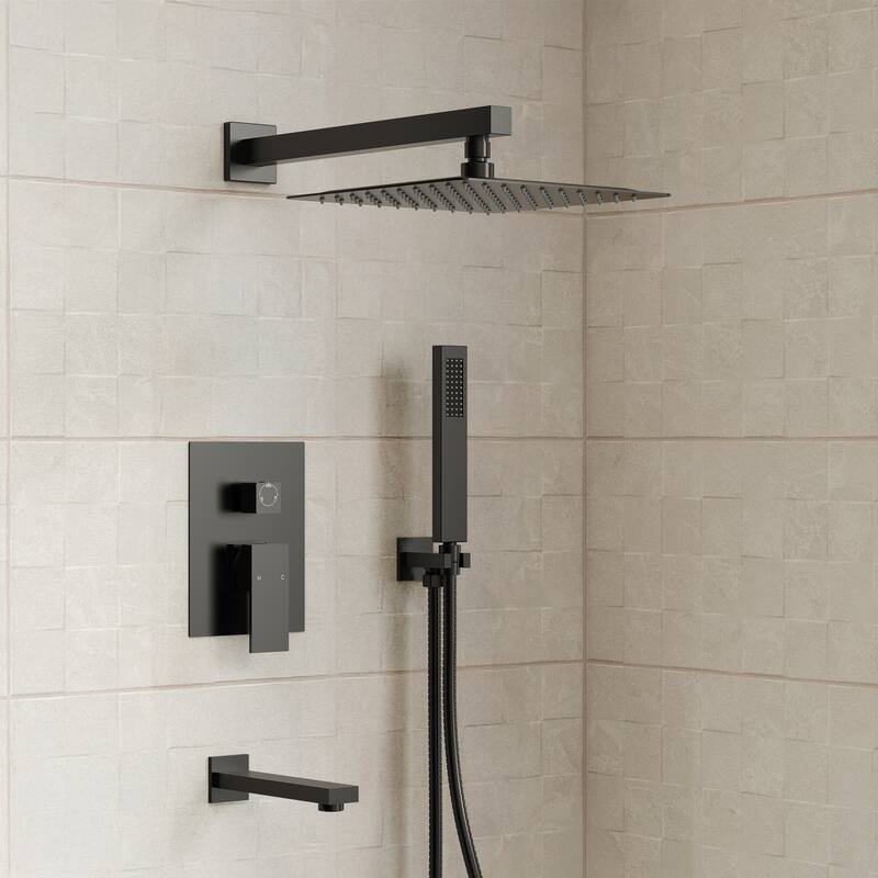 GRANDJOY 10" 3-in-1 Shower System with Rainfall Head, Handheld and Tub Spout, Pressure Balance Valve
