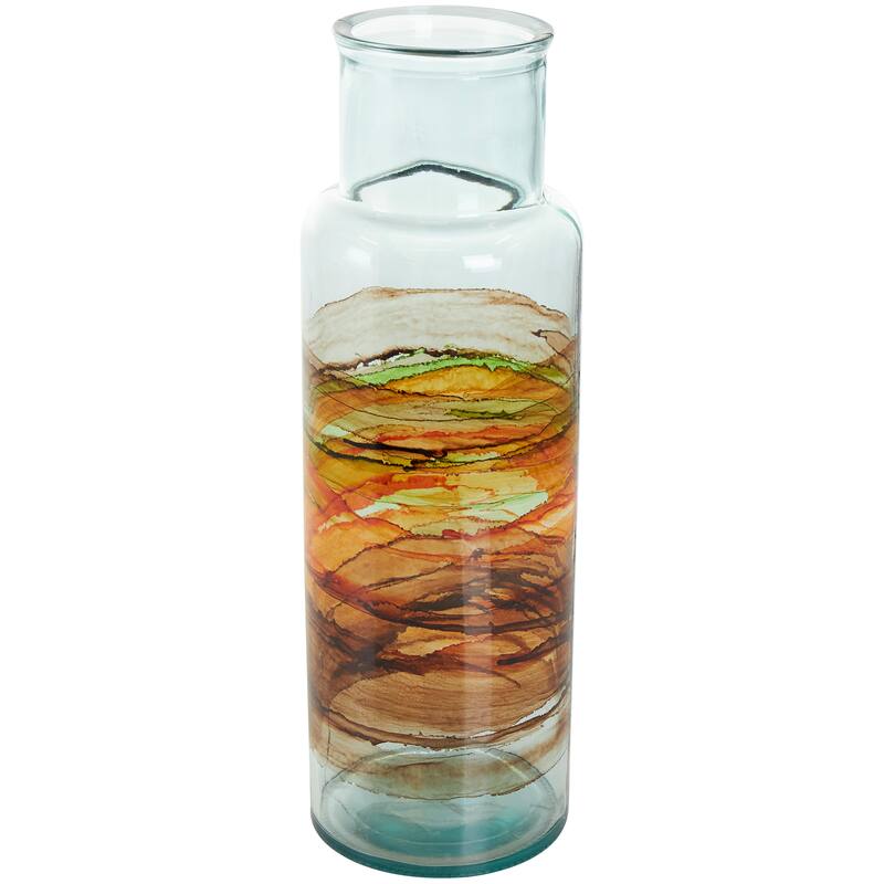Clear Recycled Glass Abstract Vase with Swirled Colored Glass Bands