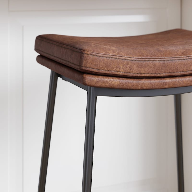 Nathan James Arlo Modern Backless Upholstered Kitchen Counter Bar Stool with Saddle Seat and Metal Base