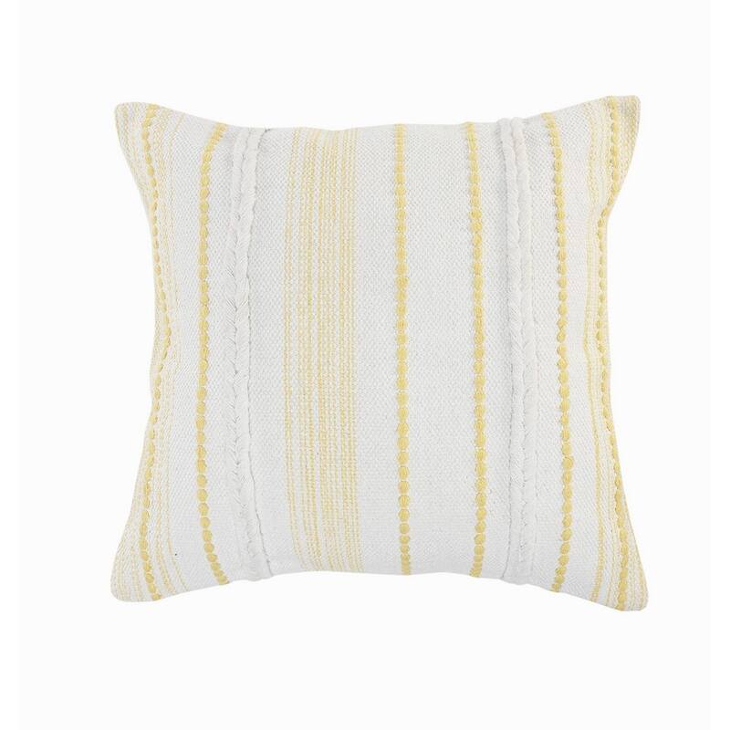 HomeRoots 20" X 20" Yellow and White Striped Cotton Zippered Pillow
