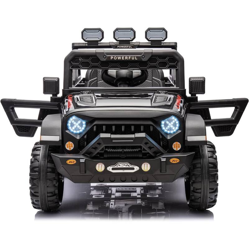 24V Electric Ride on Truck for Kids,Wide Seater Battery Powered Truck with Remote Control, Music,LED Cool Lighting,4WD