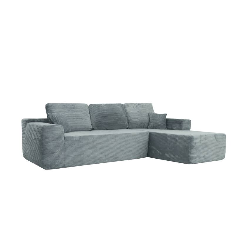 L-Shaped Modular Sectional Sofa with Chaise Lounge, Corduroy Upholstered Cloud Couch, Deep Seat Sofa with 2 Pillows