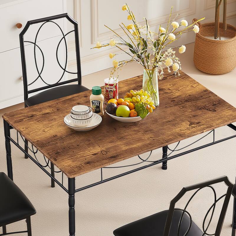 VECELO Industrial 5-Piece Dining Table Set, Table and Chairs Sets ( Set of 5)
