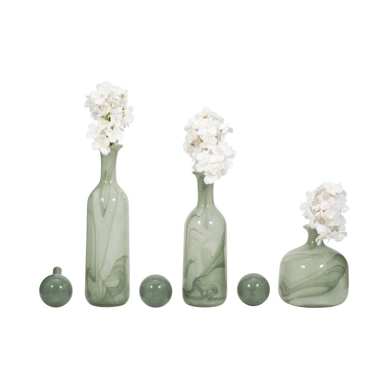 Sagebrook Home Modern Glass Vases with Artistic Swirl Design, Elegant Decorative Accent Set of 3