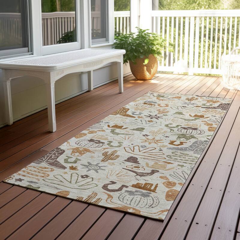 Machine Washable Indoor/ Outdoor Modern Ranch Chantille Rug - Beige - 2'3" x 7'6"