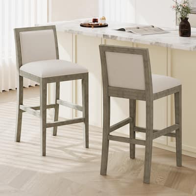 30 Inch Bar Stools Set of 2 Rubber Wood Fabric Upholstered Retro