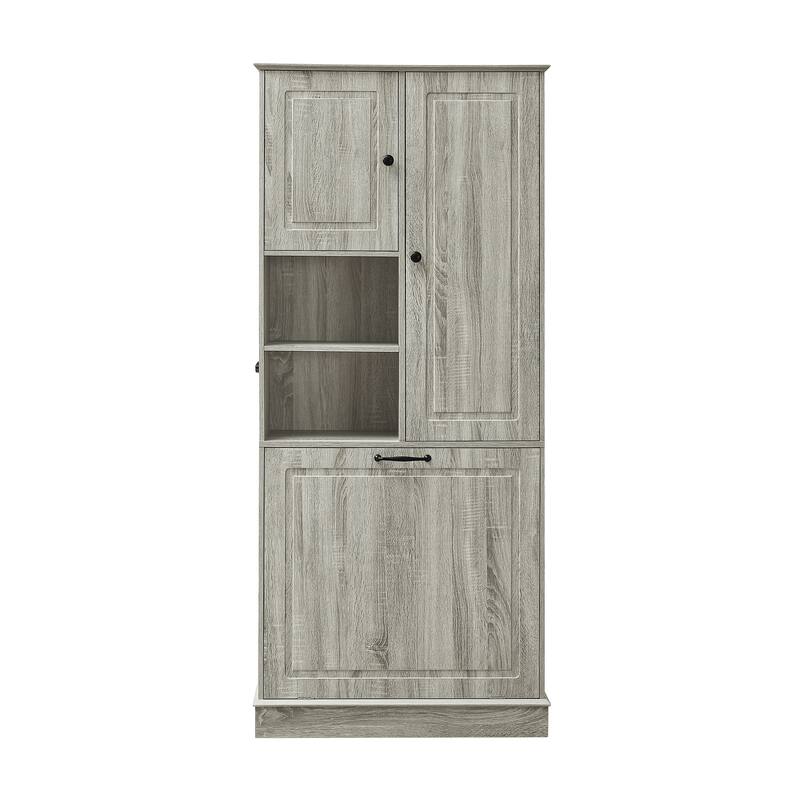 GDF Studio - Tommy Modern MDF Tall Storage Cabinet with Adjustable Shelves and Large Flip-Out Basket