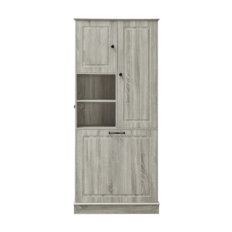 Storage Cabinet with Flip-Out Basket, Bathroom Cabinet with 2 Doors & Adjustable Shelves, Freestanding Floor Cabinet