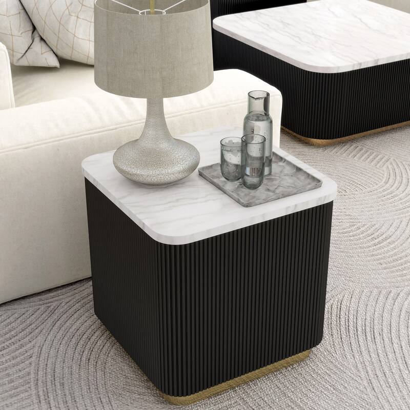 Furniture of America Torin Modern White and Black Genuine Marble Top Square End Table