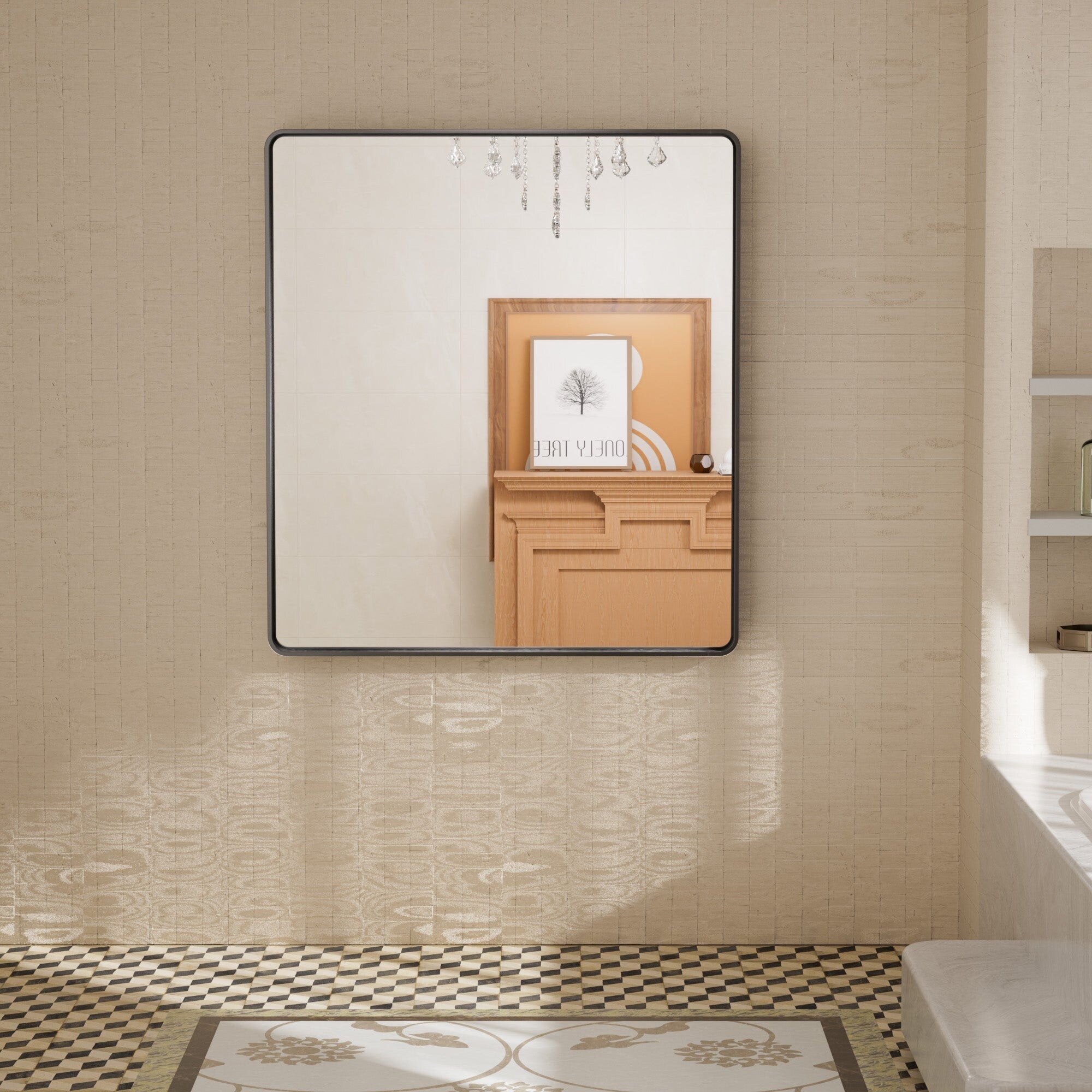 Segawe 24x36 Rectangular Modern Metal Frame Wall Mirror – Black, For Bathroom Or Washroom