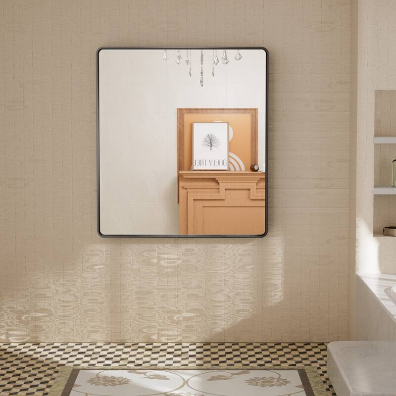 Segawe 24x36 Rectangular Modern Metal Frame Wall Mirror – Black, For Bathroom Or Washroom