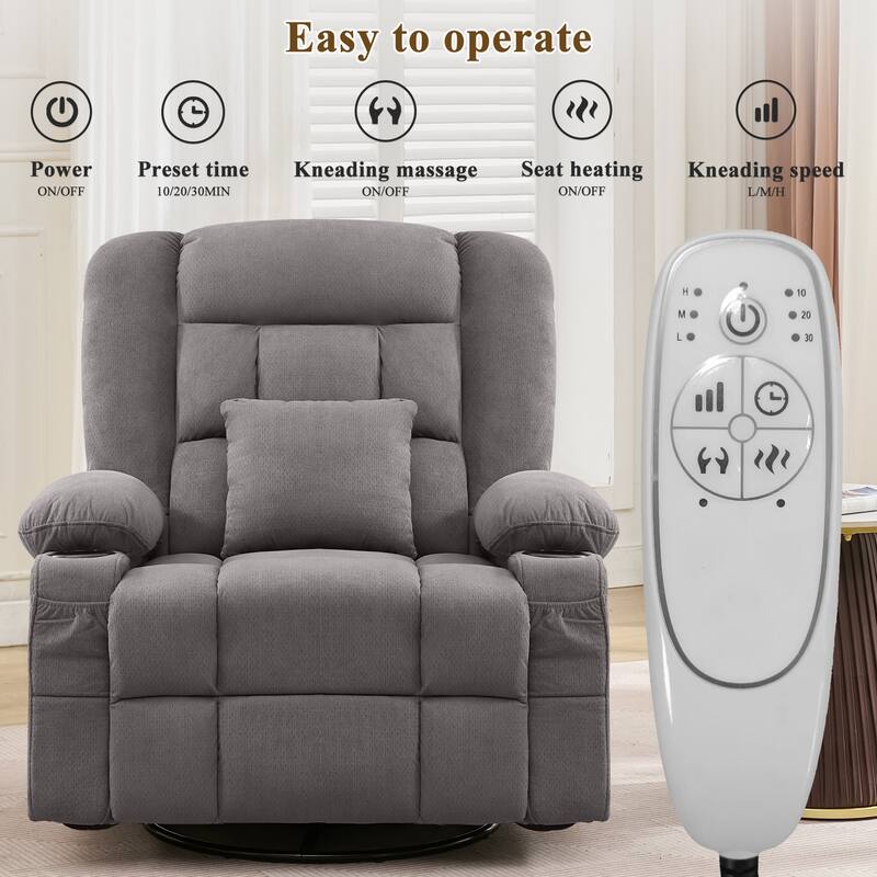 Oversized Massage Rocker Recliner Chair w/4-Point 3D Kneading Massage and Heat & 2 Cup Holders & USB Charge Port, for Bedroom
