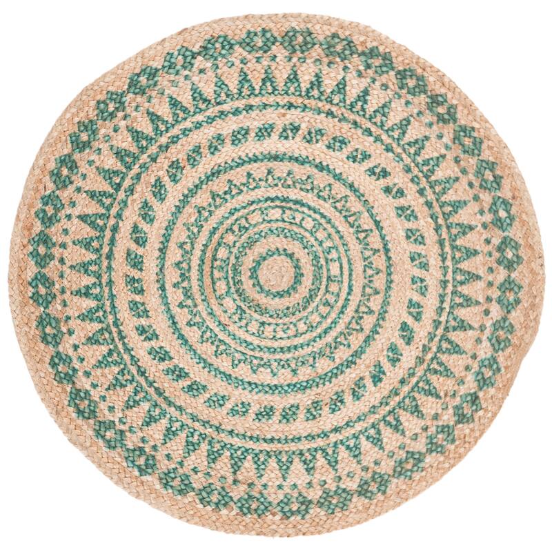 SAFAVIEH Handmade Natural Fiber Valentien Casual Jute Rug - 3' Round - Teal/Natural