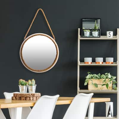16-nch Round Distressed Rope Hanging Wall Mirror