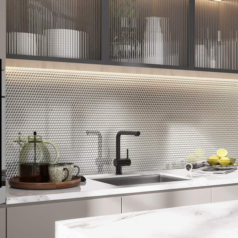Apollo tile 12" x 12" Cirkel Glossy Metallic Silver Porcelain Tile (9.87 sq ft/case) - 10 Pack