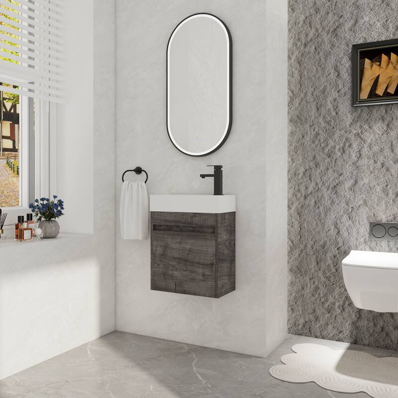 GDFStudio - Ellis Modern 18" Floating Wall-Mounted Bathroom Vanity with White Resin Sink