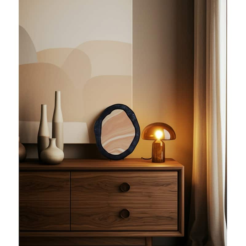 Wood Glass Frame Oval Mirror for Home Office Casual Decor - 10" Black - Black - 8.25" x 0.75" x 10"