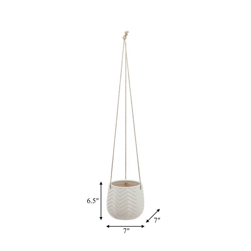 Sagebrook Home Neutral Textured Ceramic Hanging Planter