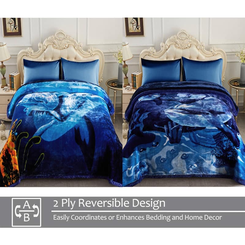 2 Ply A&B Printed Raschel Bed Blanket 85" x 95"-10 Pounds