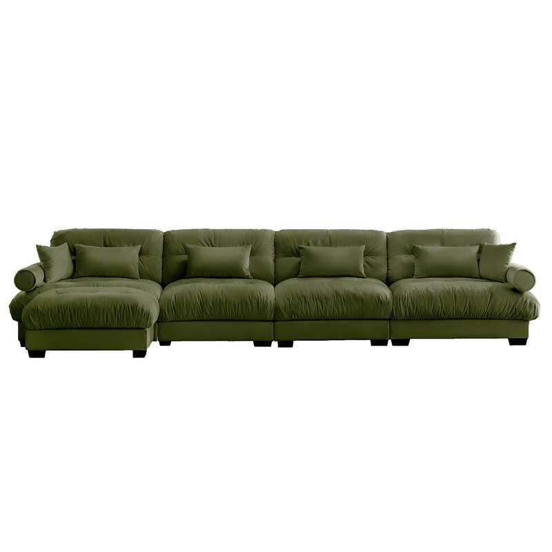 GDFStudio - Velvet 4-Seater 166" Cloud Modular Sectional Couch with Ottoman
