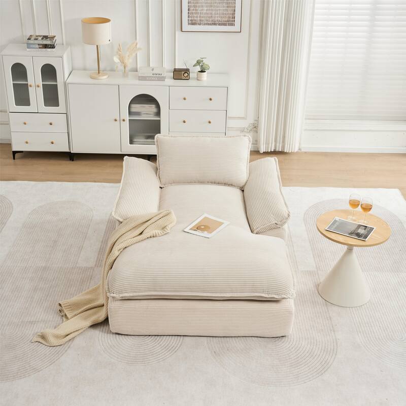 Oversized Single Chaise Lounge Sofa Armchair for Living Room, Corduroy Upholstered Accent Reading Chair Lounge Chair - Beige