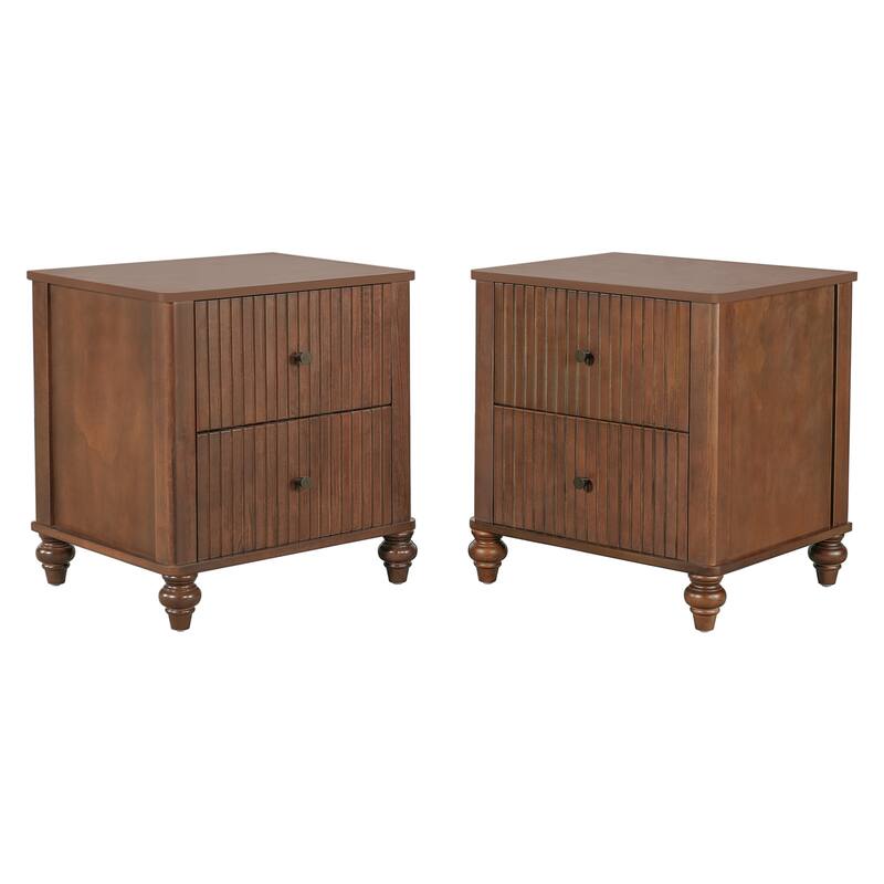 Christopher Knight Home - Modern Compact 23"H Wooden Nightstand Set with Vertical Slats Front Textured, Set of 2