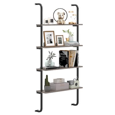 Costway 1/2 PCS 4-Tier Wall-mounted Ladder Shelf Display Bookshelf