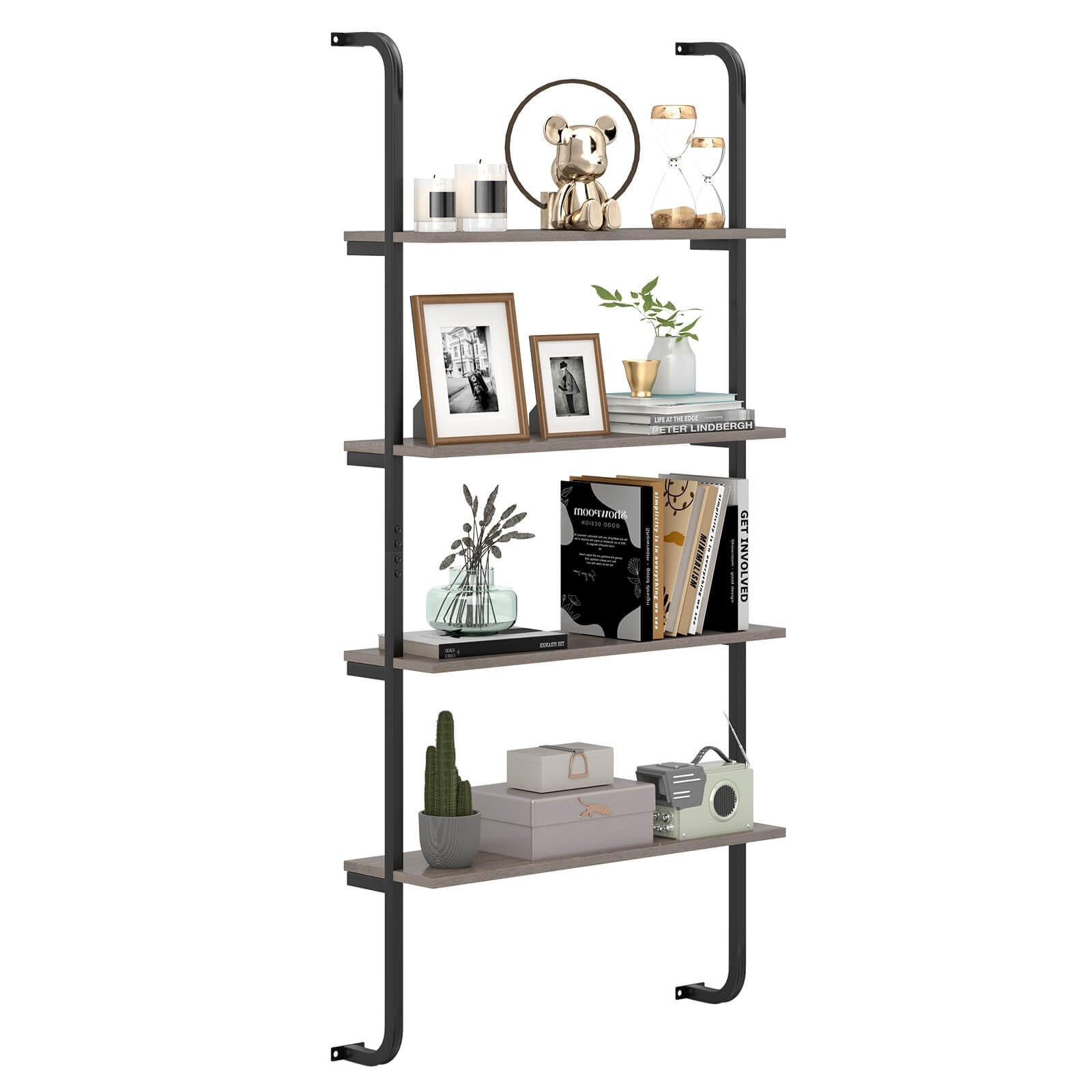 Costway 1/2 PCS 4-Tier Wall-mounted Ladder Shelf Display Bookshelf