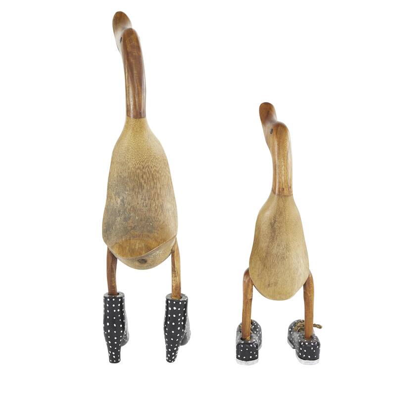 Bamboo Brown Wood Duck Decorative Sculpture - Set of 2 White or Black - Roche River Decor