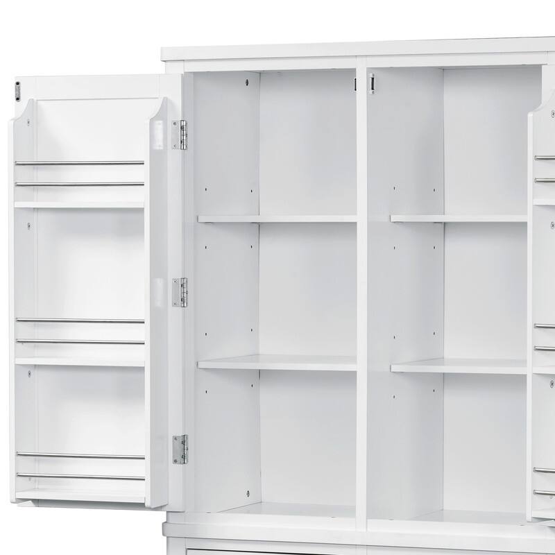 Farmhouse 74.8"Tall Freestanding Kitchen Pantry with Door Shelves,Adjustable Shelves, Pull-out Trays and Drawers