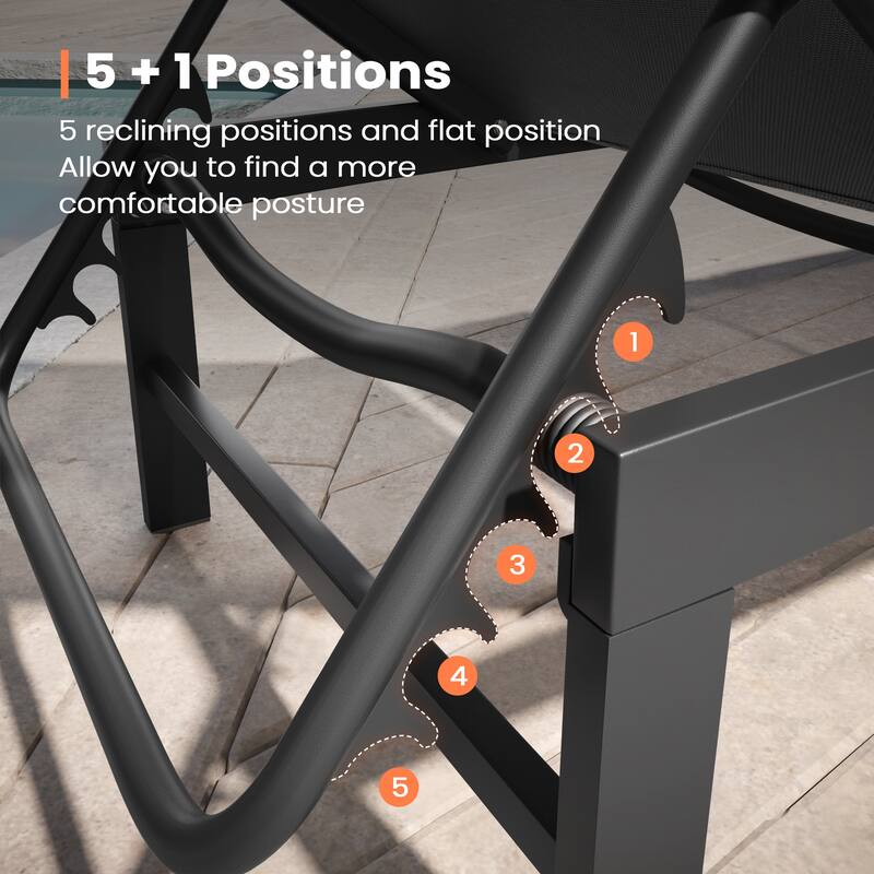 2PC Outdoor Patio Adjustable Chaise Lounge Chairs