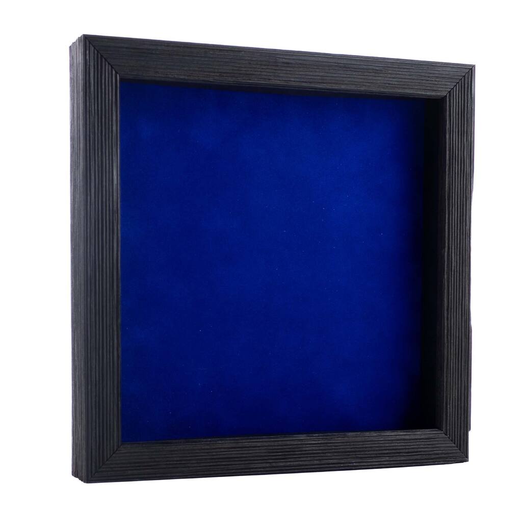 4x4 Shadow Box Frame Barnwood Black Wood | With a 1" Usable Display Depth | Includes a Royal Blue Real Suede Texture Acid-Free