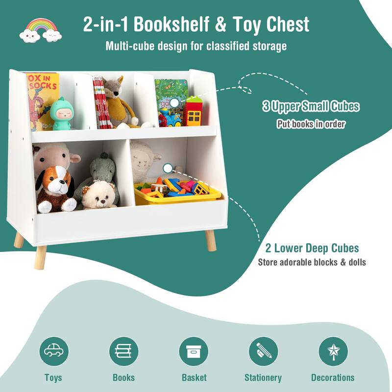 Costway 5-Cube Kids Bookshelf and Toy Organizer Wooden Storage - See Details