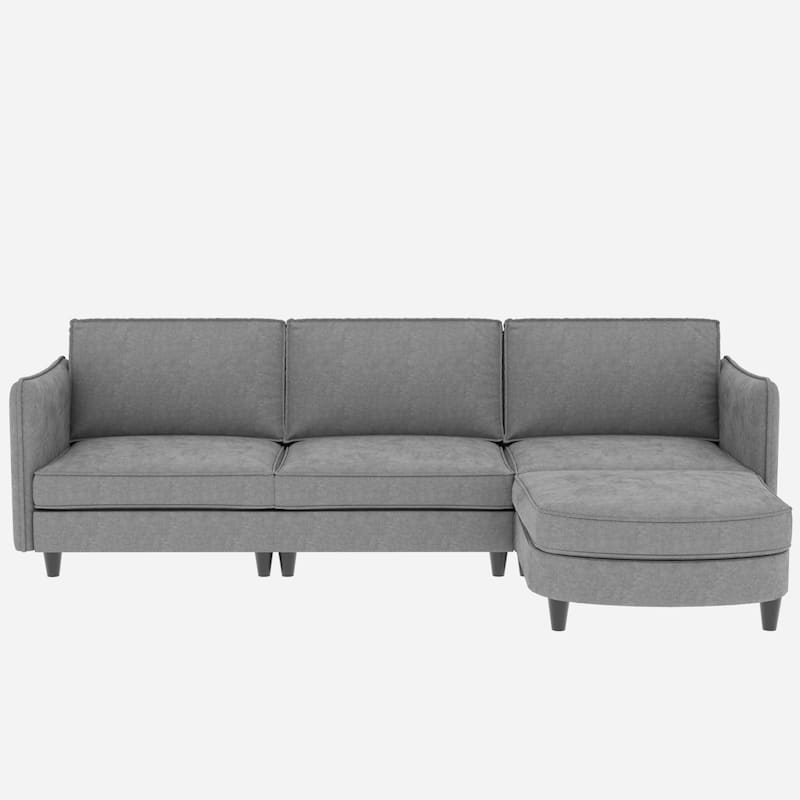 Convertible Sectional Sofa with Movable Ottoman, L-Shaped Sofa with Side Pockets, Corner 3 Seater Sofa for Living Room, Office