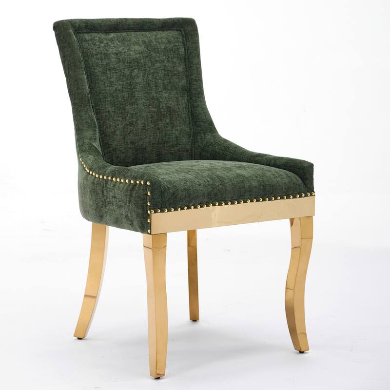 Chenille Dining Chairs, Modern Style with Curved Gold - Plated Legs & Rivet Trim, Upholstered Comfort for Dining/Lounge