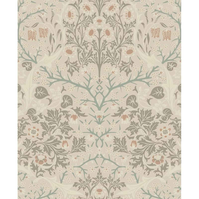 Seabrook Designs Victorian Garden Floral Prepasted Wallpaper - 20.9 in. W x 33 ft. L - Lunar Rock & Clay