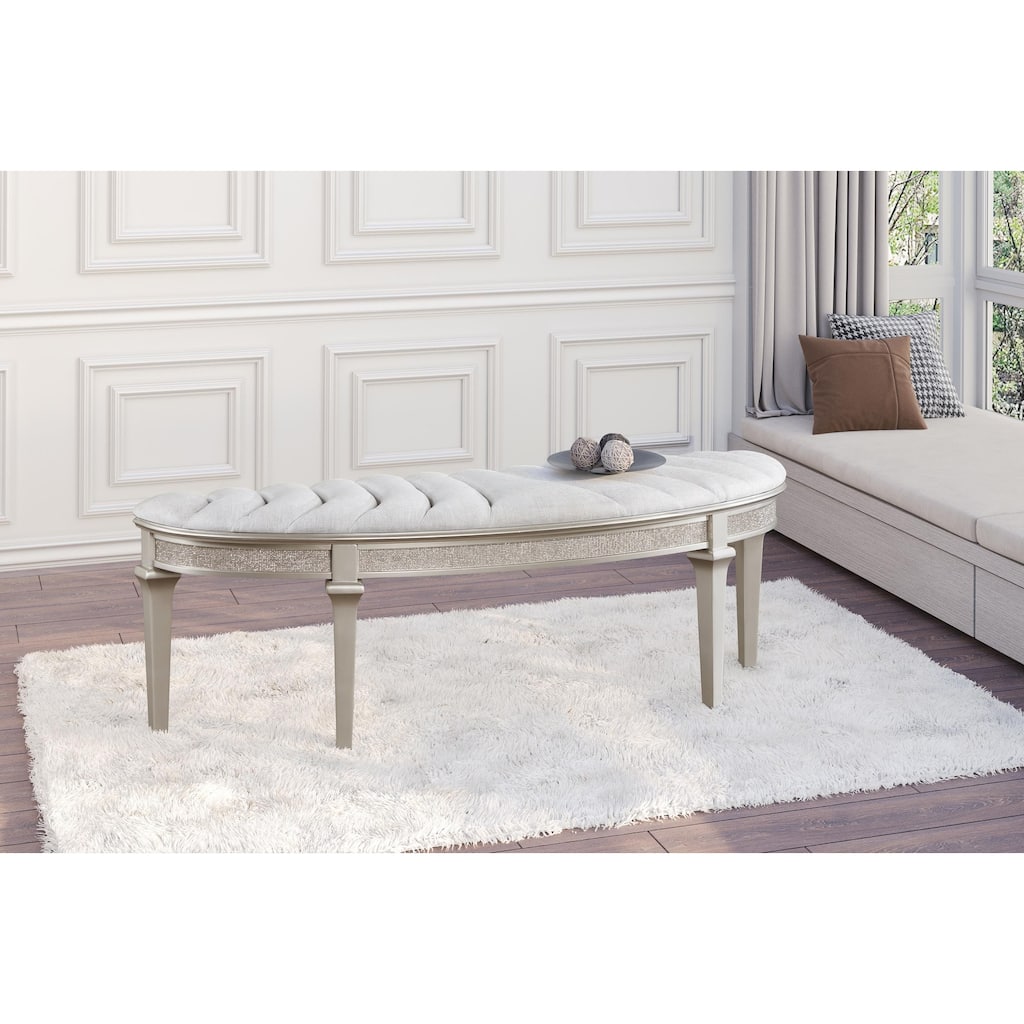 Evangeline Upholstered Demilune Bench Ivory and Silver Oak