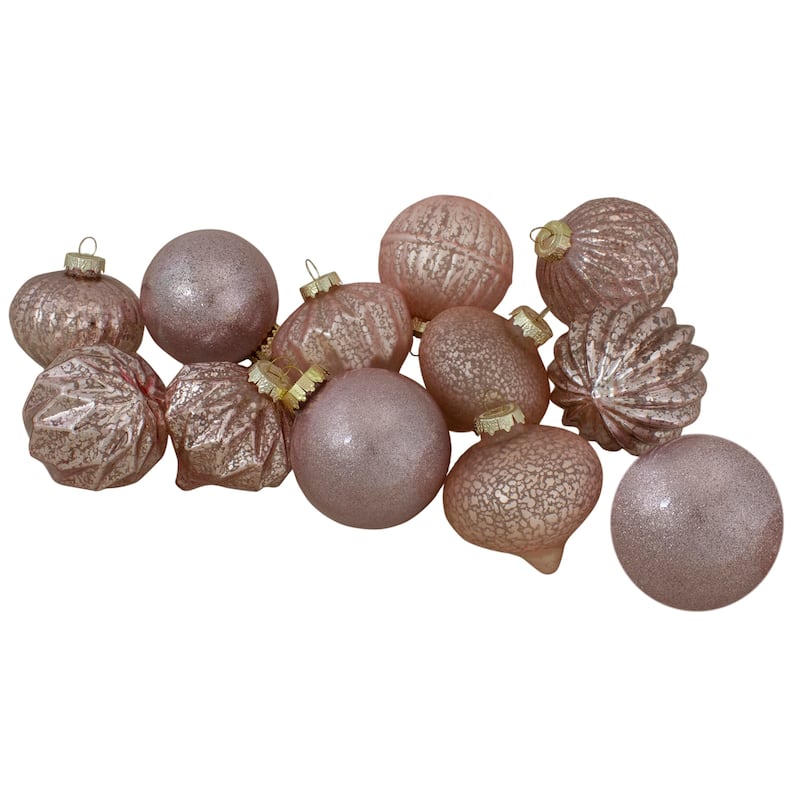 Finial and Glass Ball Christmas Ornaments - 3.25" - Blush Pink - Set of 12